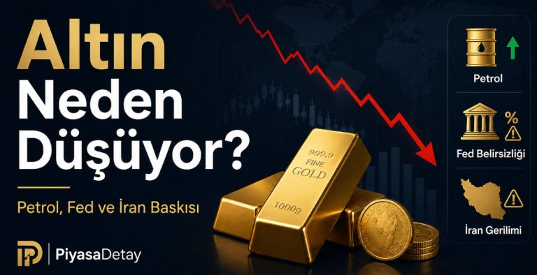 Altın neden düşüyor sorusunu petrol Fed ve İran baskısı üzerinden anlatan piyasa görseli