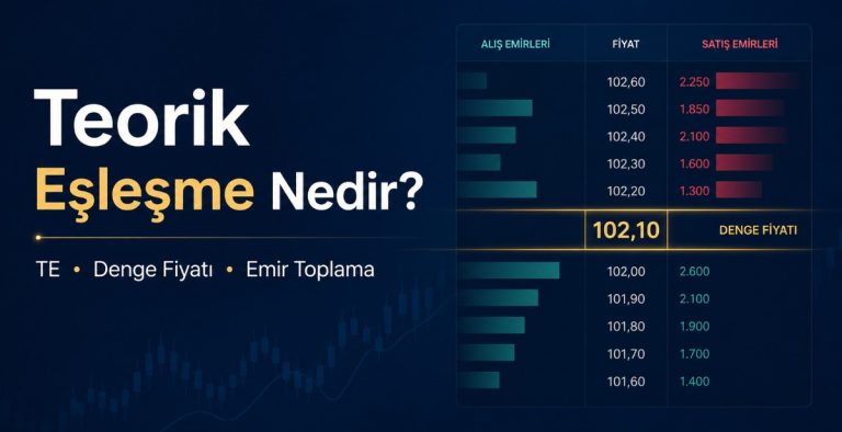 Teorik eşleşme, TE ve denge fiyatı kavramlarını anlatan borsa emir ekranı görseli