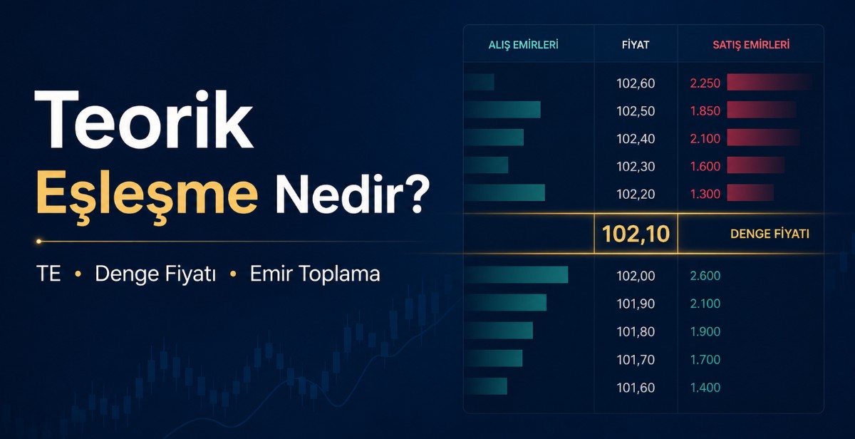 Teorik eşleşme, TE ve denge fiyatı kavramlarını anlatan borsa emir ekranı görseli