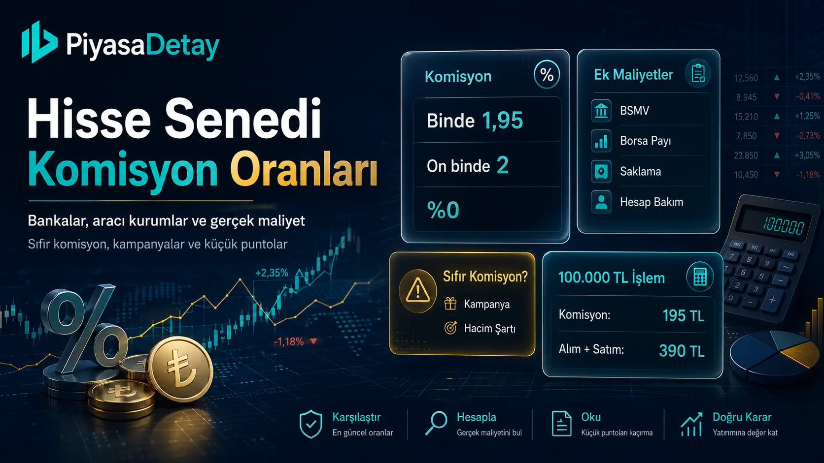 Hisse senedi komisyon oranları 2026 için banka ve aracı kurum maliyetlerini gösteren grafik