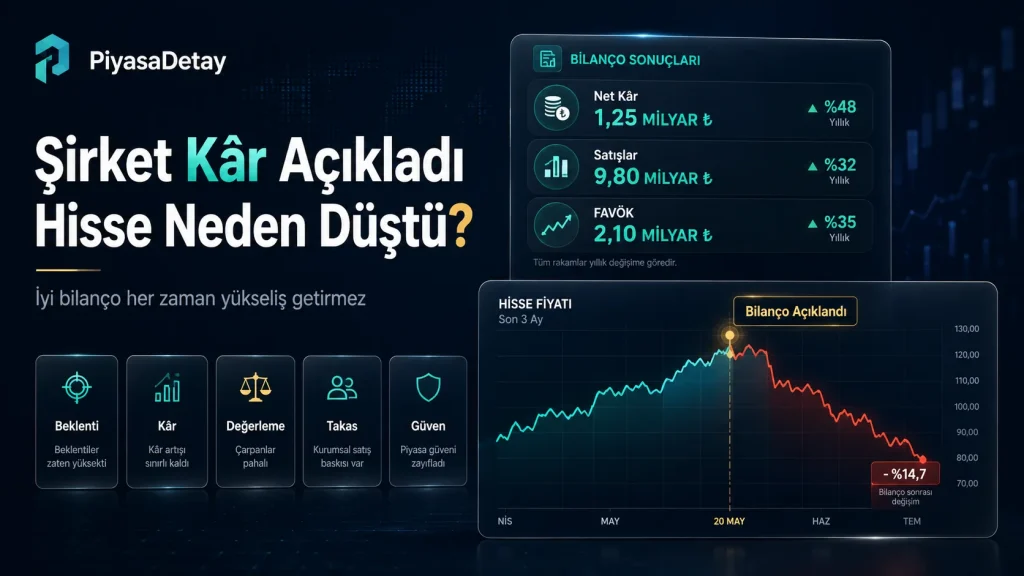 Şirket kâr açıkladı ama hissesi neden düşüyor sorusunu anlatan bilanço ve hisse grafiği