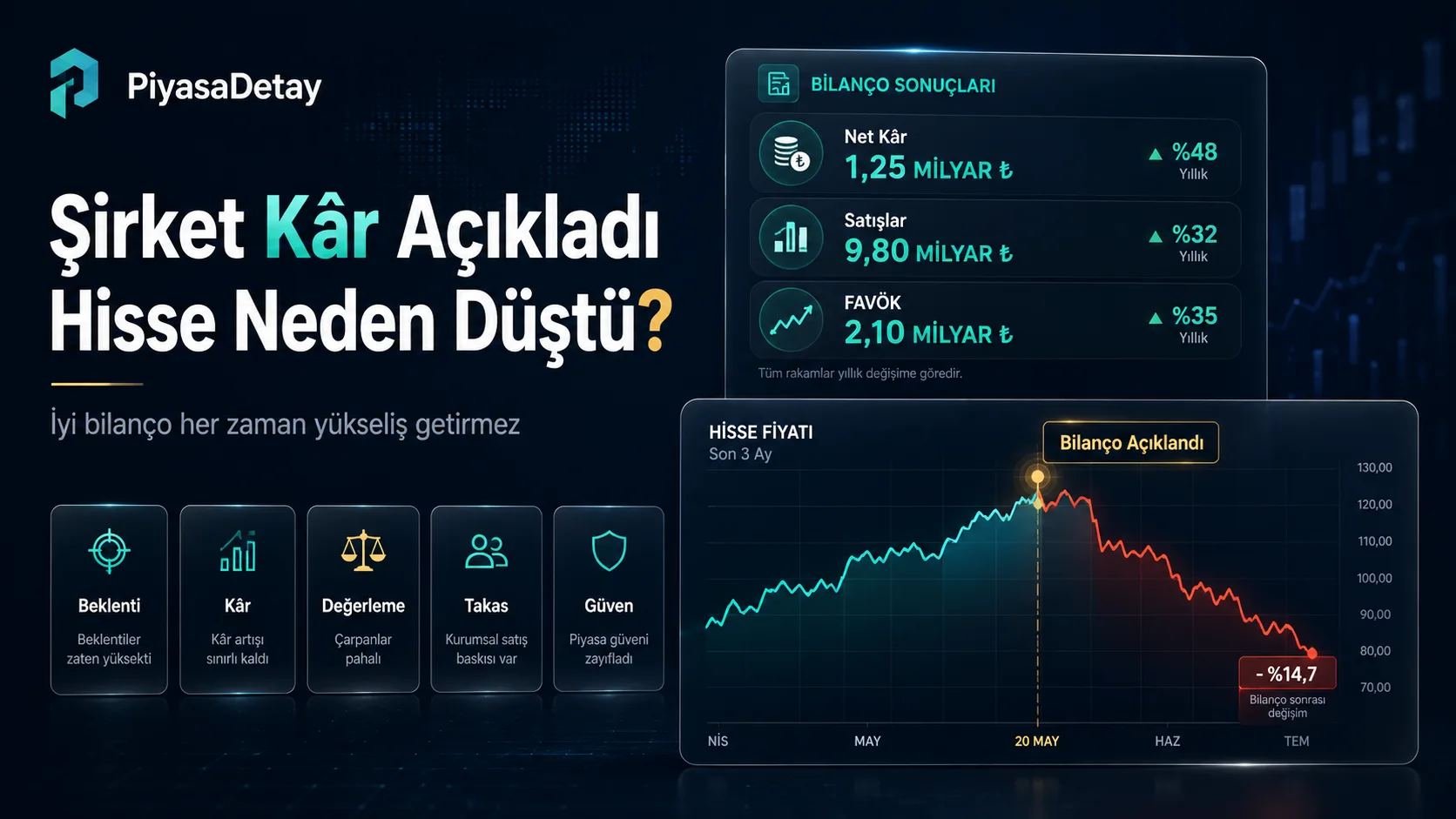 Şirket kâr açıkladı ama hissesi neden düşüyor sorusunu anlatan bilanço ve hisse grafiği