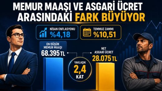 Memur maaşı ile asgari ücret farkı Temmuz 2026 zammı sonrası yaklaşık 2,4 kata çıkıyor