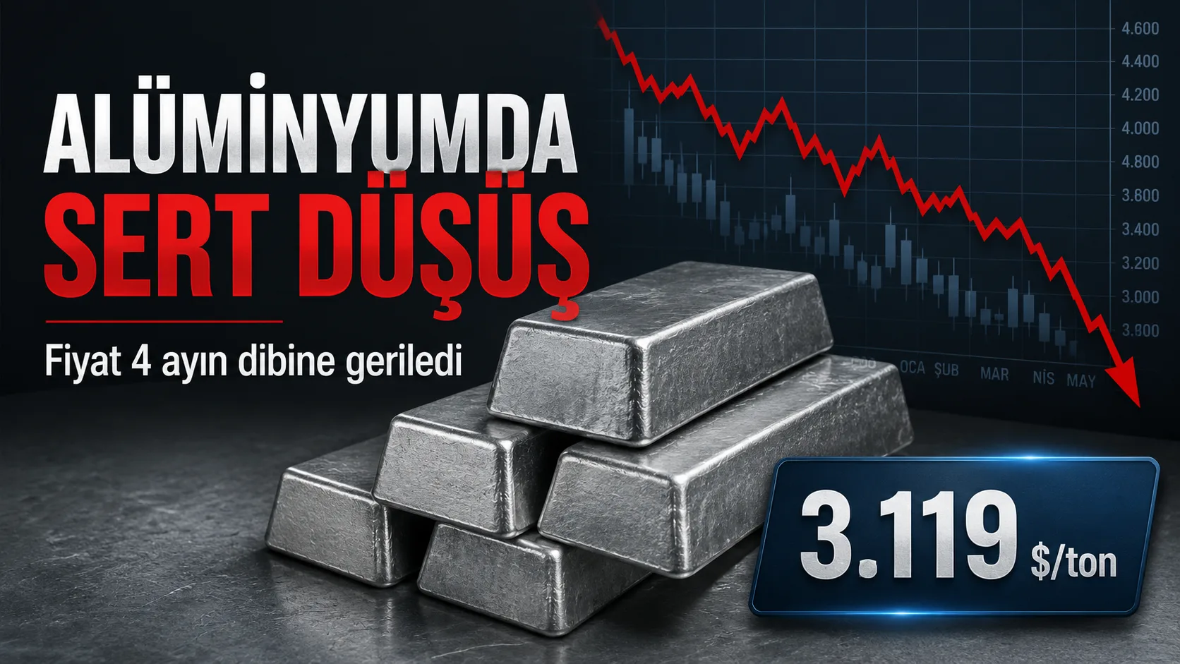 Alüminyum fiyatları, Orta Doğu kaynaklı arz endişelerinin azalmasıyla ton başına 3.119 dolara kadar geriledi.