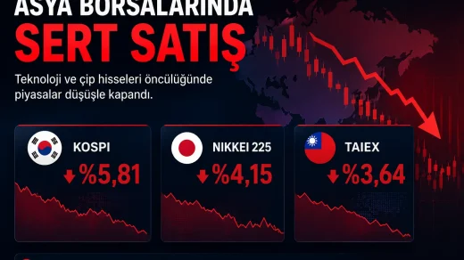 Asya borsalarında teknoloji ve çip hisseleri öncülüğünde sert satış yaşandı; Kore, Tayvan ve Japonya piyasaları düşüşle kapandı.