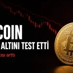 Bitcoin fiyatındaki düşüşü ve 59 bin dolar altının test edilmesini anlatan haber görseli