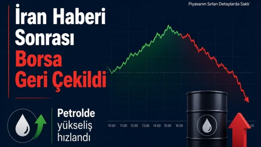 İran haber akışı sonrası borsada geri çekilmeyi ve petrolde yükselişi anlatan son dakika ekonomi görseli