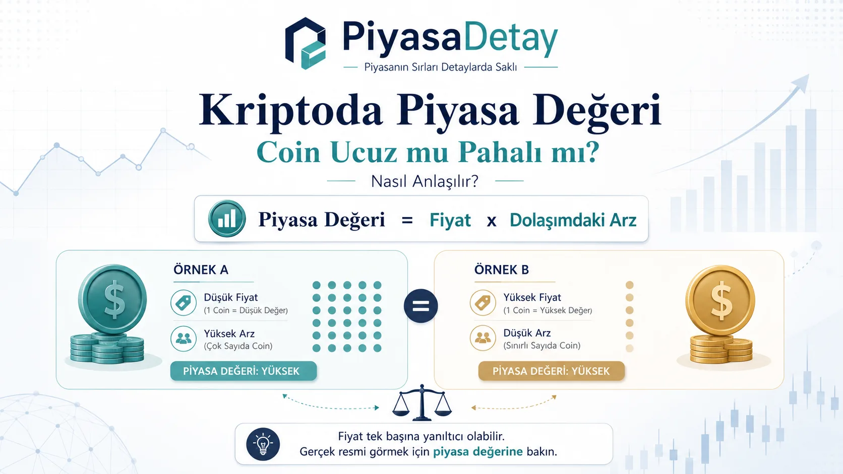 Kripto paralarda piyasa değeri, arz ve coin fiyatı ilişkisini gösteren görsel
