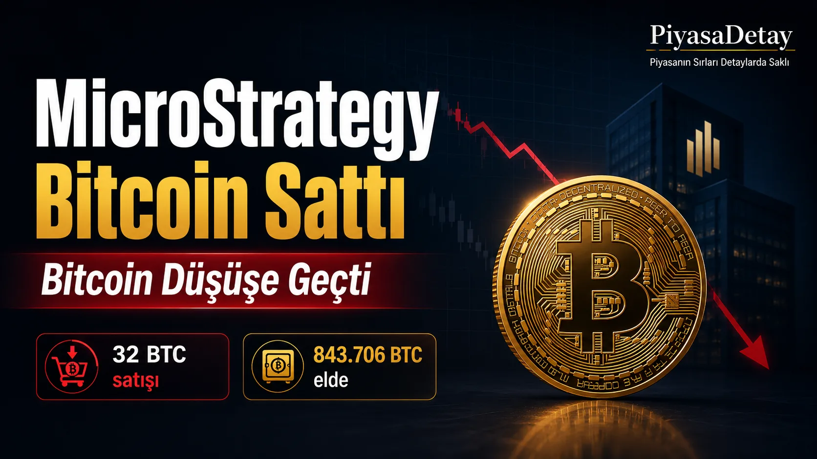MicroStrategy’nin 32 Bitcoin satışı sonrası Bitcoin fiyatındaki düşüşü gösteren kripto para haber görseli