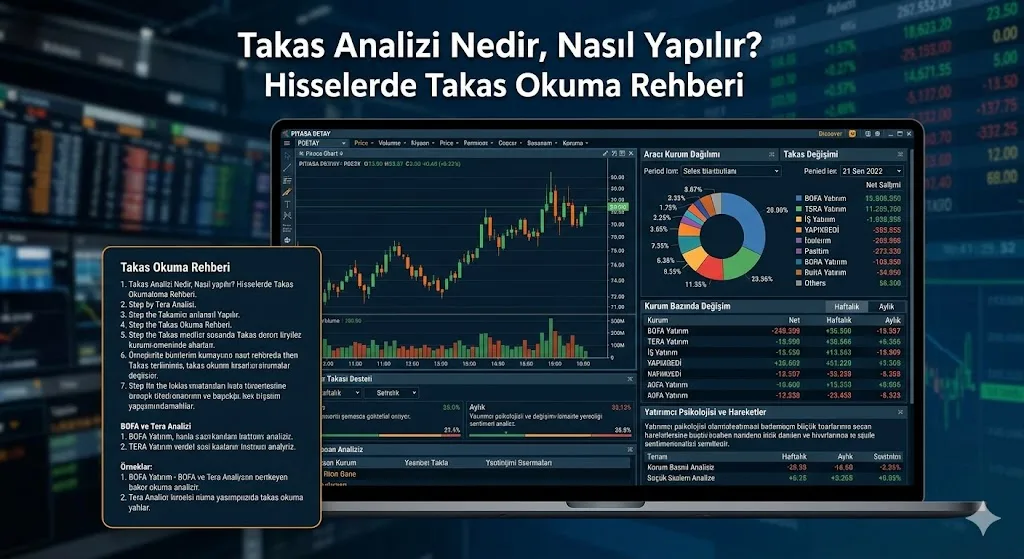 Takas analizi ekranı üzerinden hisse senedinde aracı kurum dağılımı ve yatırımcı hareketlerinin incelenmesi