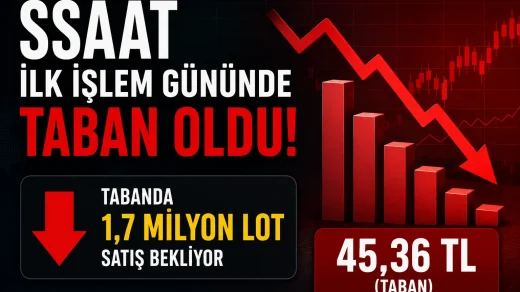 SSAAT hissesi ilk işlem gününde yüzde 10 düşüşle taban olurken, saat 14.20 itibarıyla tabanda yaklaşık 1,7 milyon lot satış emri bekliyor