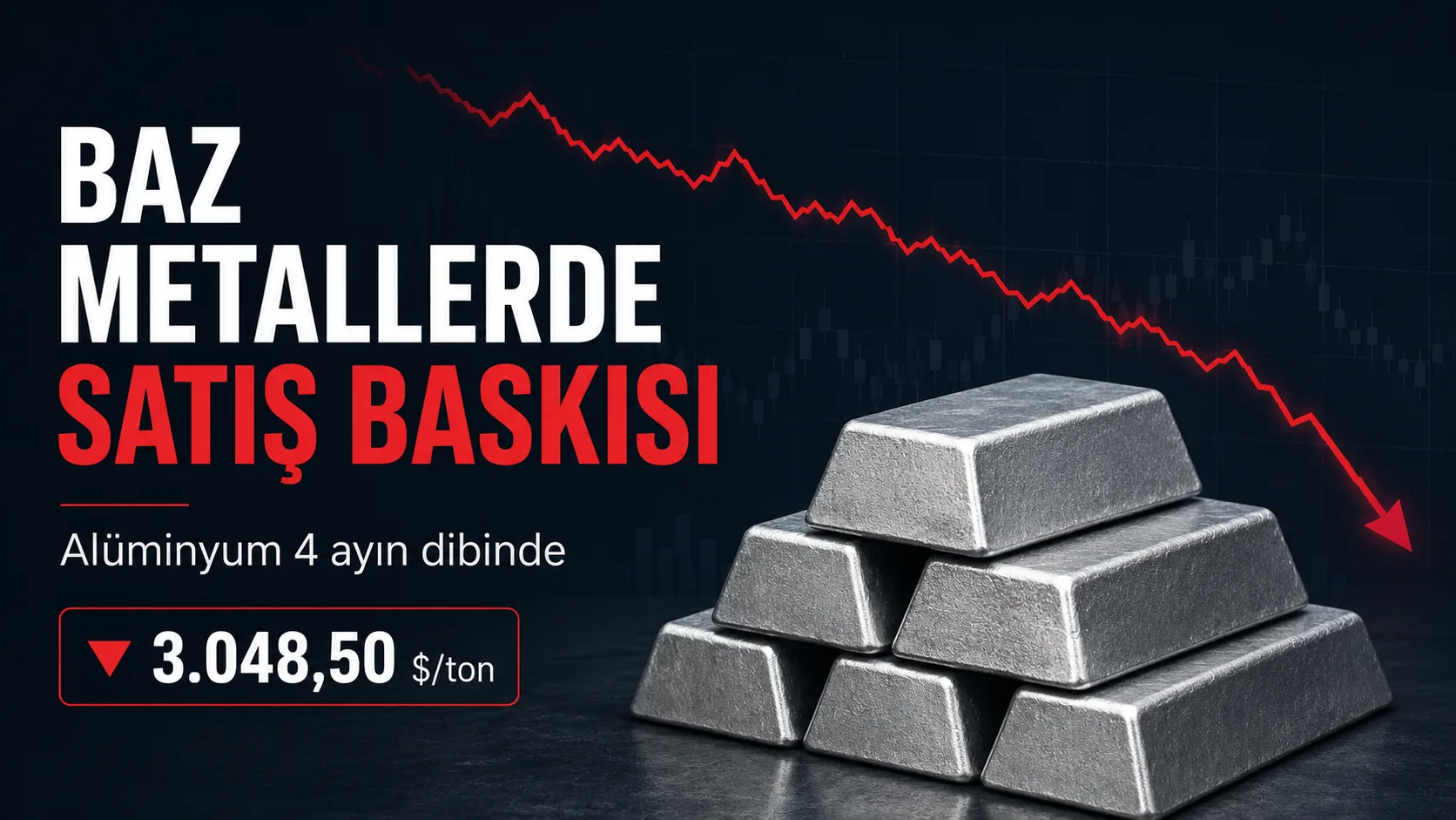 Alüminyum fiyatları dört ayın en düşük seviyesine gerilerken, baz metaller genelinde satış baskısı arttı.
