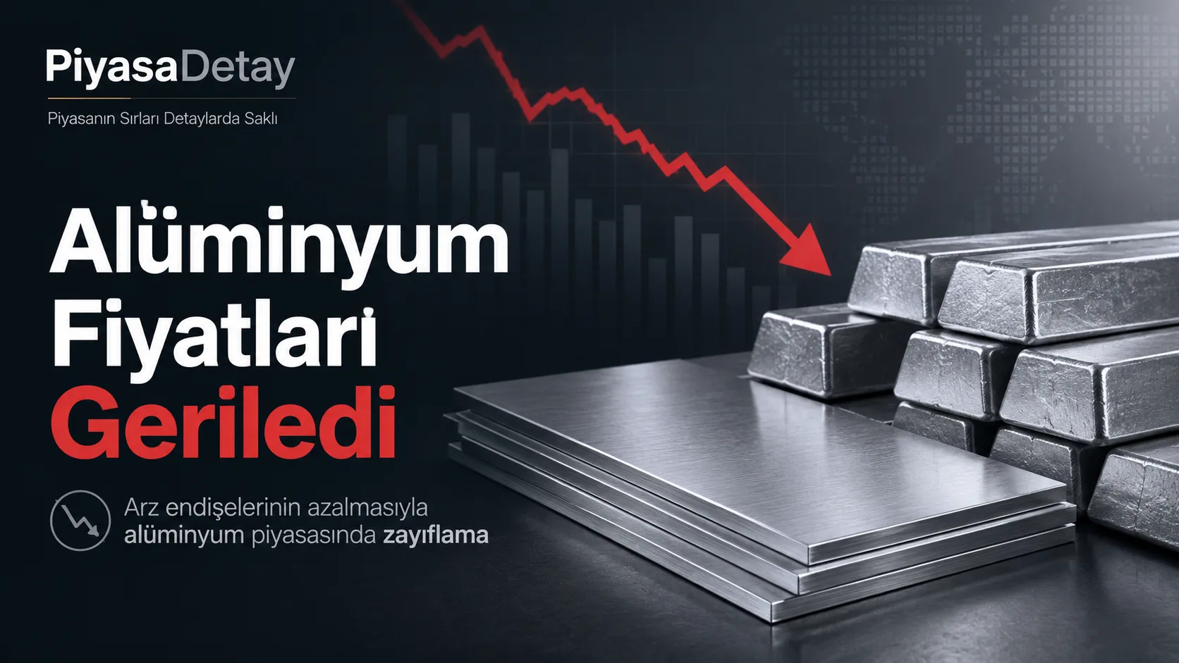 Alüminyum fiyatlarının arz endişelerinin azalmasıyla gerilediğini gösteren emtia piyasası görseli.