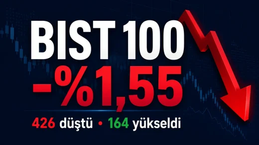 BIST 100 endeksinin 30 Temmuz 2026’da yüzde 1,55 düştüğünü, 426 hissenin gerilediğini ve 164 hissenin yükseldiğini gösteren görsel