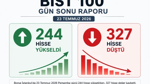 BIST 100 gün sonu raporu: 23 Temmuz 2026 tarihinde 244 hisse yükselirken 327 hisse değer kaybetti.