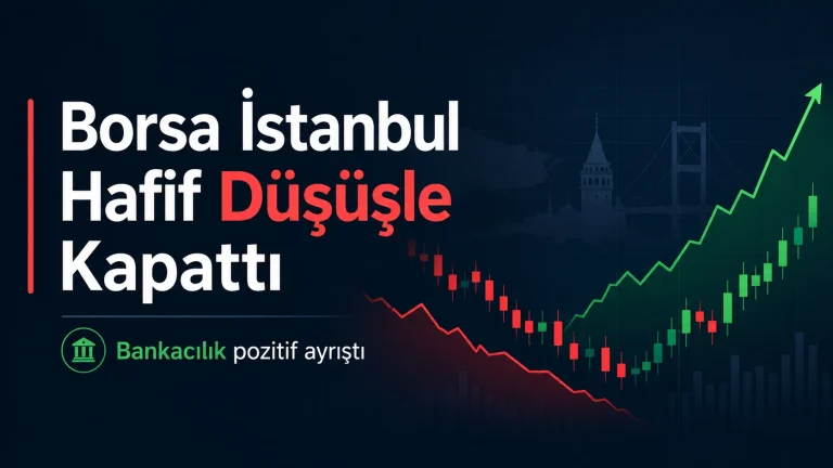 Borsa İstanbul’un günü hafif düşüşle kapattığını ve bankacılık endeksinin pozitif ayrıştığını gösteren haber görseli