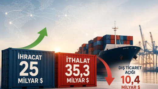 Haziran 2026 ihracatının 25 milyar dolarla rekor kırdığını ve dış ticaret açığının 10,4 milyar dolara çıktığını gösteren ekonomi haber görseli.