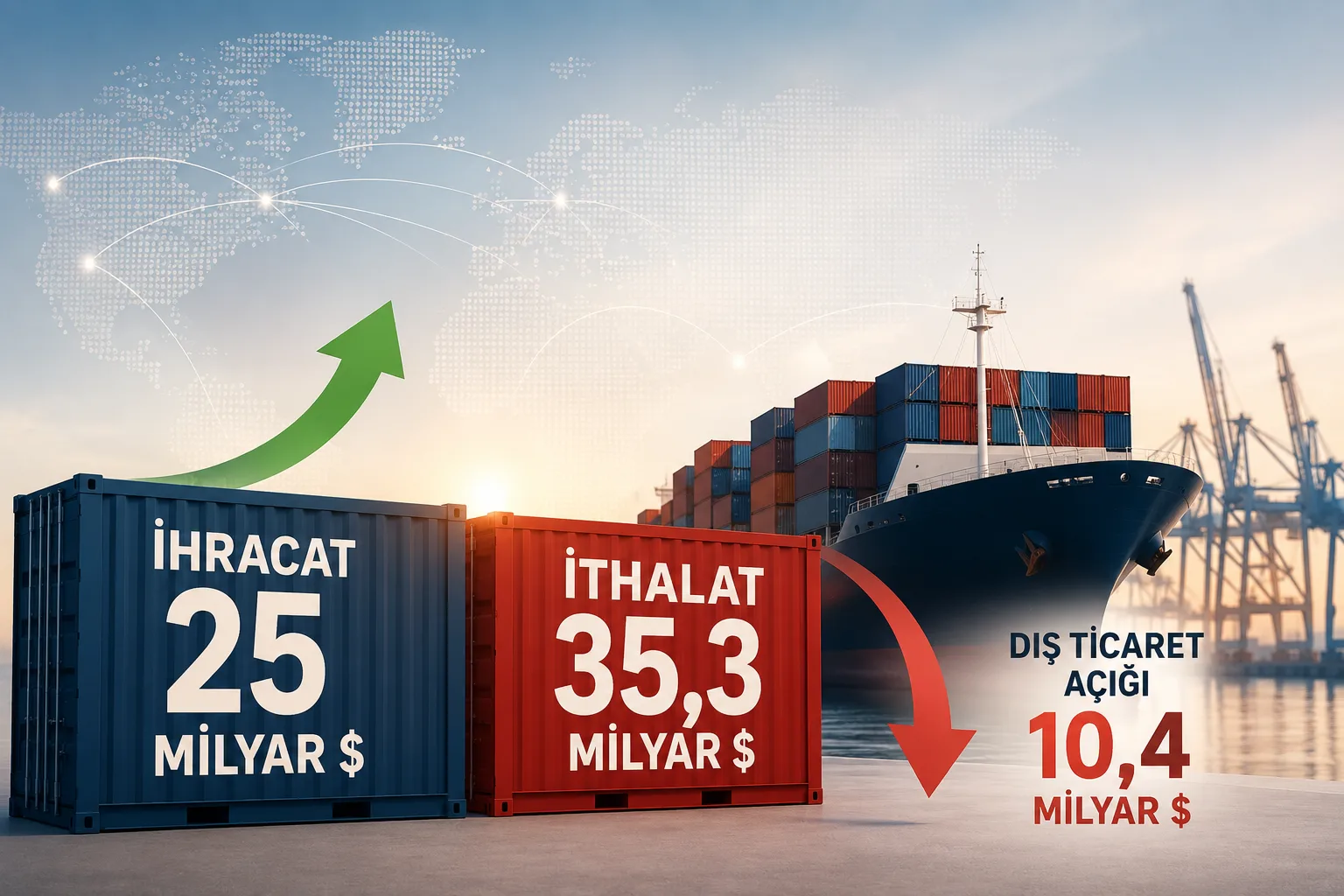 Haziran 2026 ihracatının 25 milyar dolarla rekor kırdığını ve dış ticaret açığının 10,4 milyar dolara çıktığını gösteren ekonomi haber görseli.