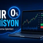 Online borsa işlemlerinde sıfır komisyon uygulamasını anlatan görsel