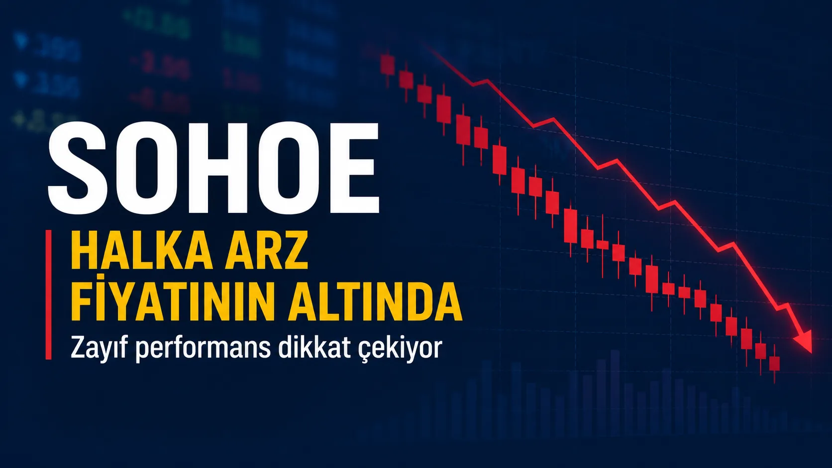 SOHOE hissesinin halka arz fiyatının altında işlem gördüğünü anlatan borsa haber görseli