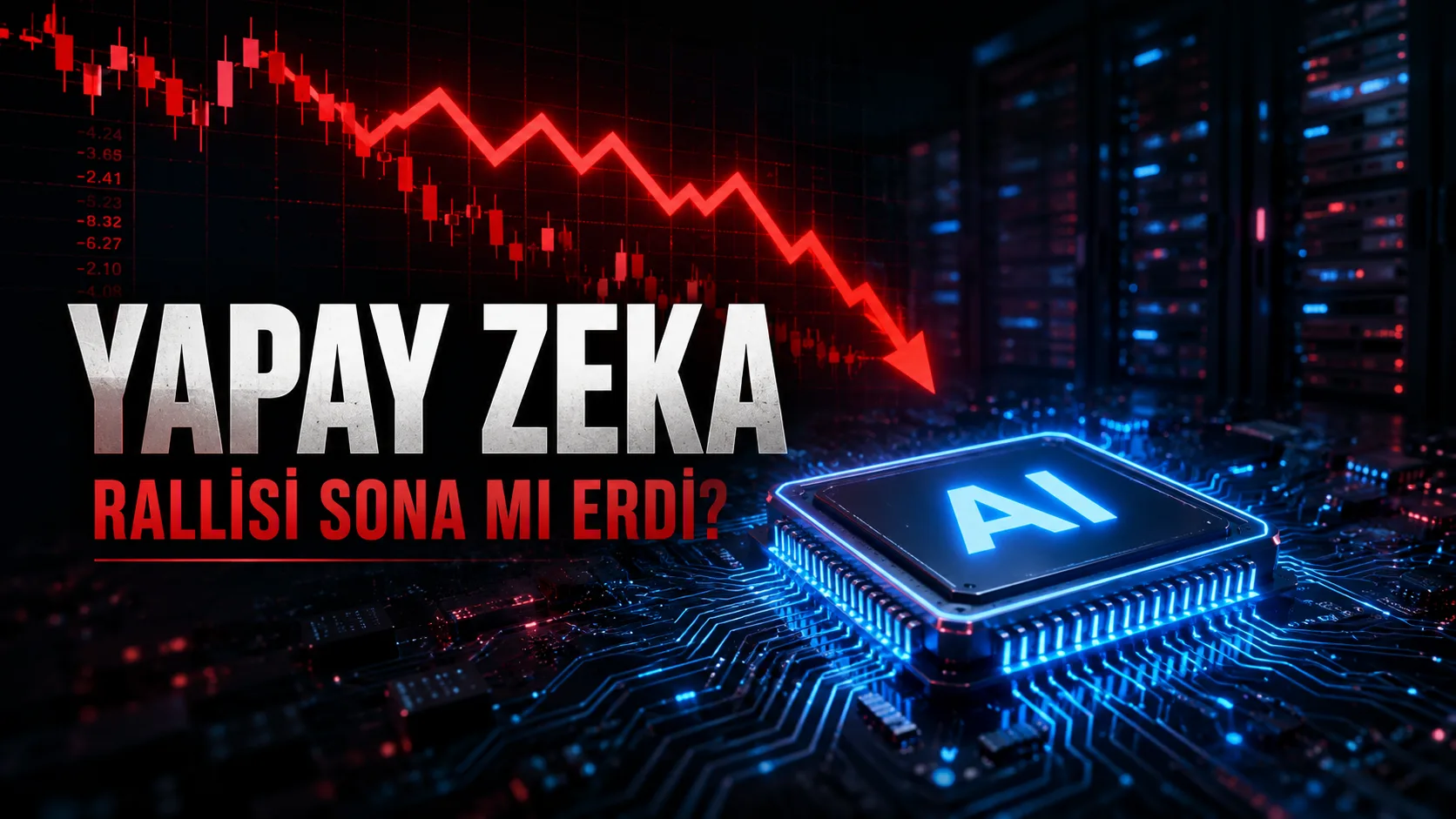 Yapay zekâ çip hisselerindeki sert düşüşü gösteren finansal piyasa görseli
