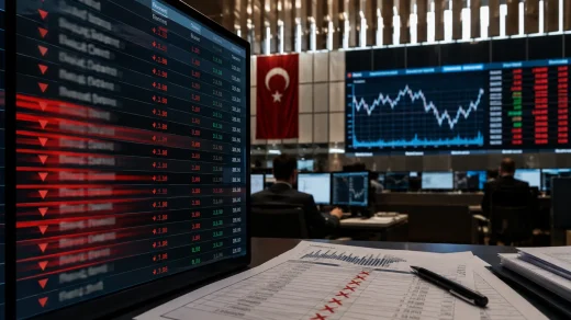 Borsa işlem ekranları ve hisse senedi verilerinin yer aldığı finans piyasası görünümü