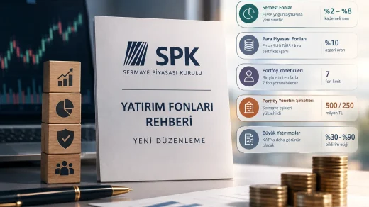 Yatırım fonları ve portföy yönetimini temsil eden finansal belgeler ve piyasa grafiği