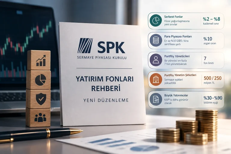 Yatırım fonları ve portföy yönetimini temsil eden finansal belgeler ve piyasa grafiği