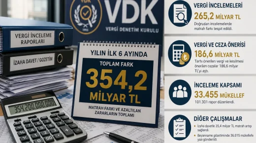 Vergi inceleme belgeleri, hesap makinesi ve mali kayıtların yer aldığı masa