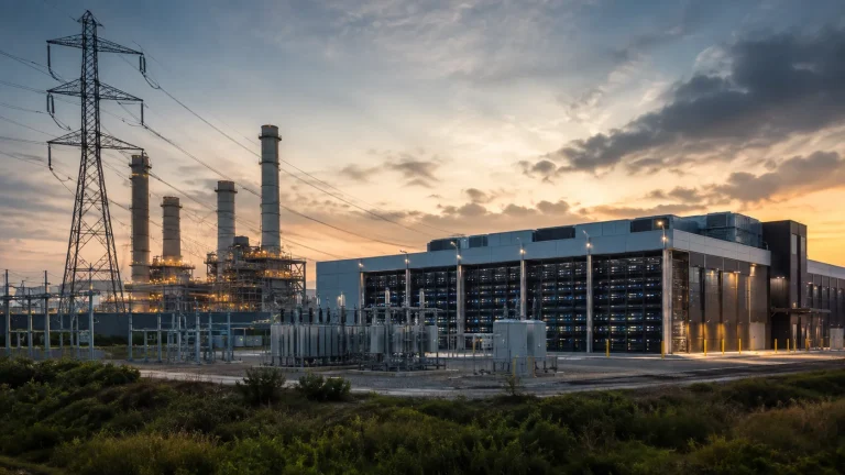 Büyük bir veri merkezi tesisi ve enerji üretim altyapısı