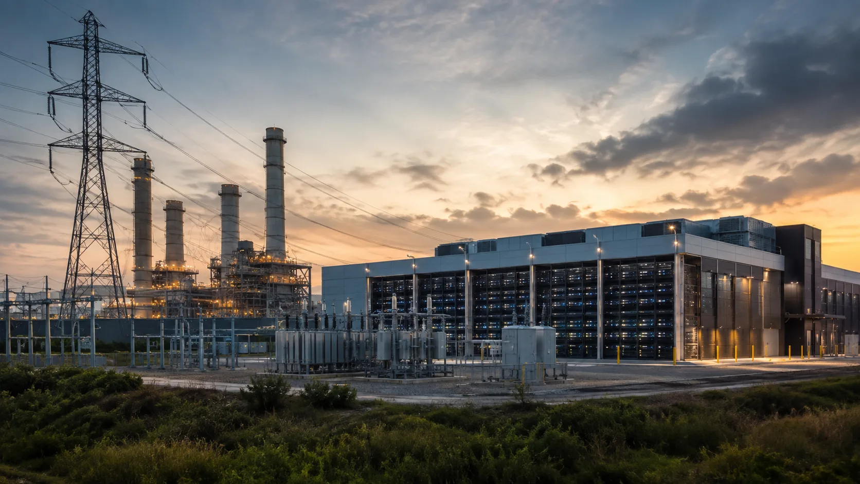 Büyük bir veri merkezi tesisi ve enerji üretim altyapısı