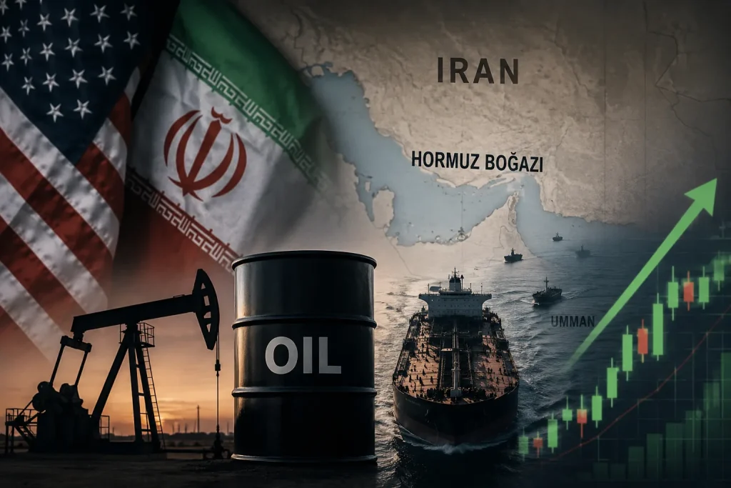 Trump’ın İran açıklamaları sonrası Hürmüz Boğazı ve petrol fiyatlarındaki yükselişi gösteren haber görseli