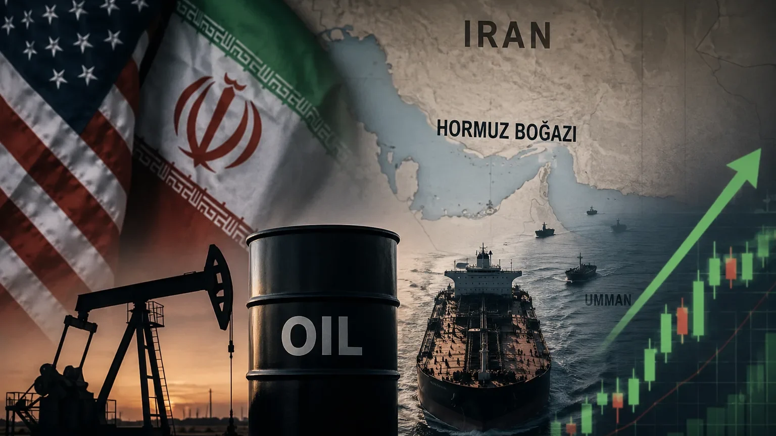 Trump’ın İran açıklamaları sonrası Hürmüz Boğazı ve petrol fiyatlarındaki yükselişi gösteren haber görseli