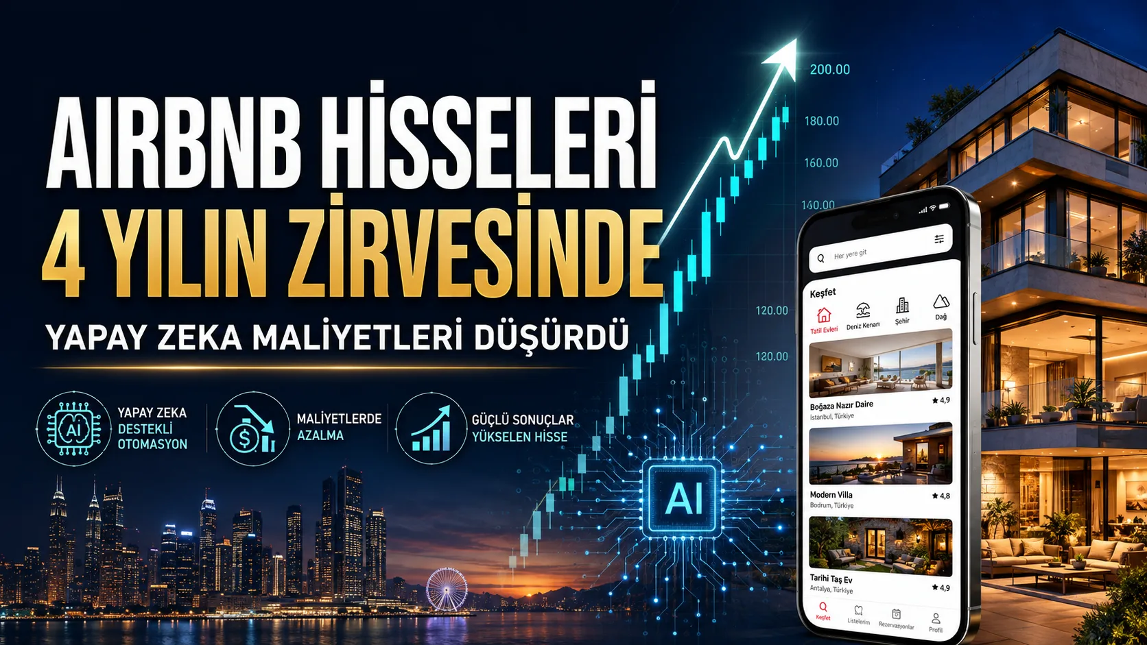 Airbnb hisseleri yapay zekâ yatırımlarının maliyetleri düşürmesiyle 4 yılın zirvesine çıktı