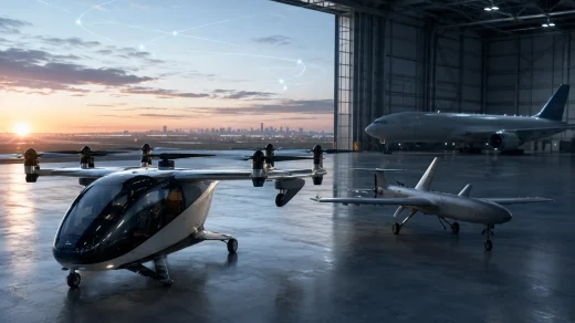 Archer Aviation’ın Boeing’e ait Wisk Aero, Insitu ve SkyGrid şirketlerini devralmasını temsil eden hava taksisi ve insansız hava araçları.