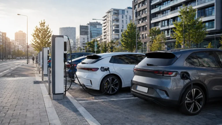 Avrupa kentinde şarj istasyonlarına bağlı üç elektrikli otomobil