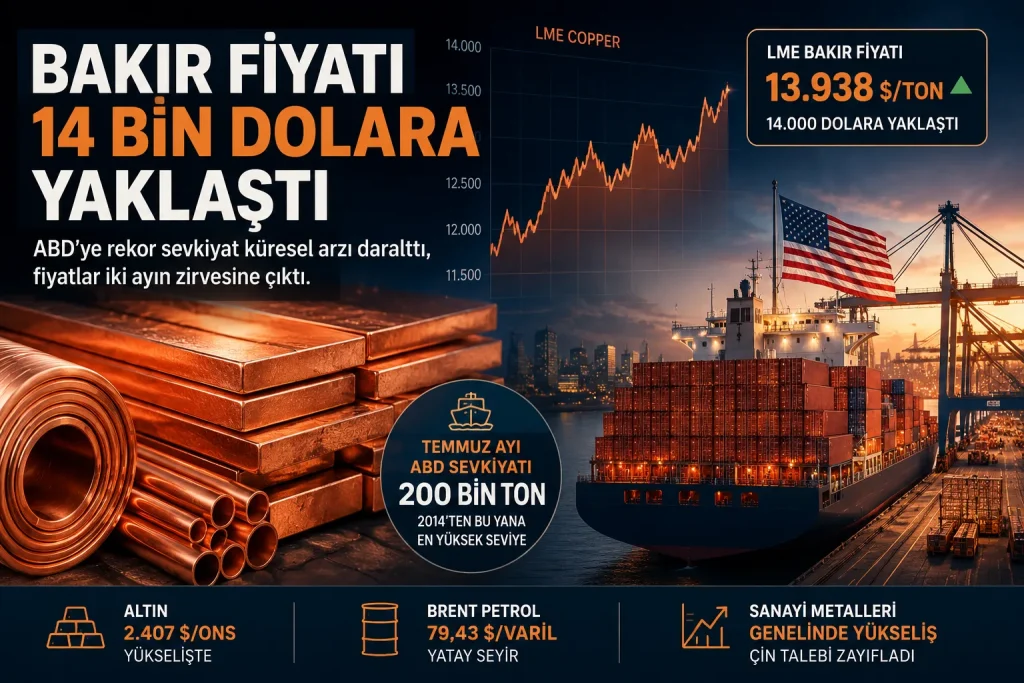Londra Metal Borsası’nda bakır fiyatının ton başına 14 bin dolara yaklaşmasını ve ABD’ye yönelen bakır sevkiyatını temsil eden emtia görseli