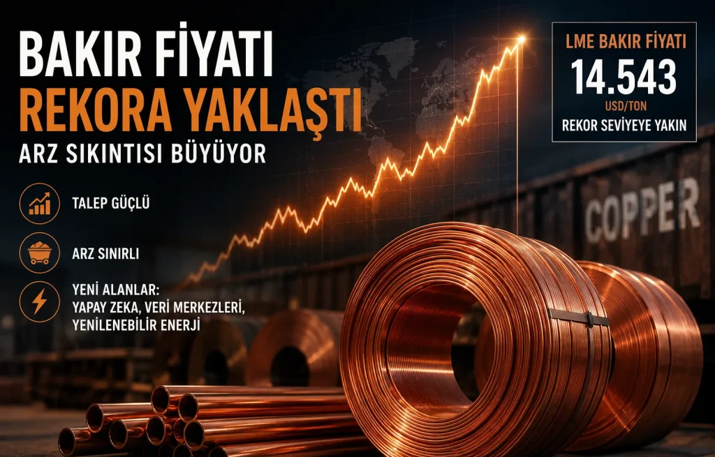 Rekor seviyeye yaklaşan bakır fiyatını ve bakır arzındaki sıkışıklığı temsil eden görsel