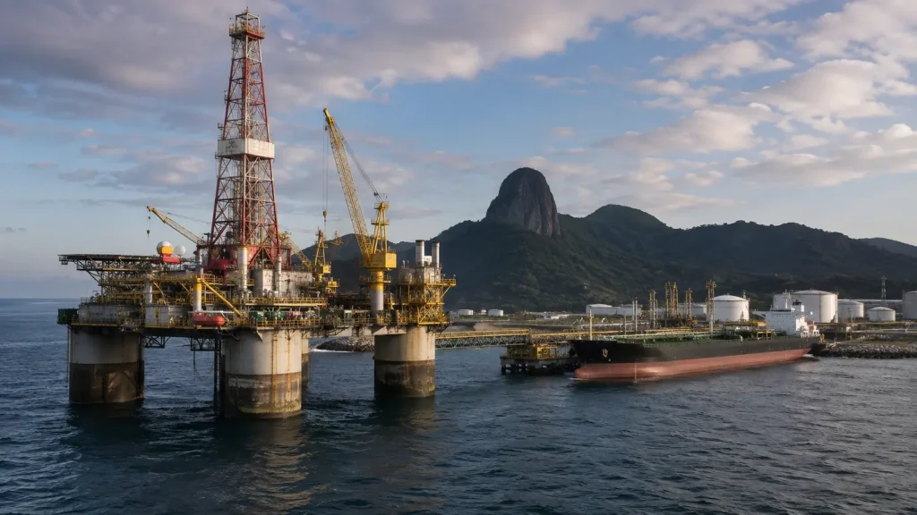 Brezilya kıyısındaki açık deniz petrol platformu ve ham petrol sevkiyat terminali