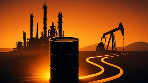 Petrol üretim tesisi ve enerji piyasasını temsil eden editoryal illüstrasyon