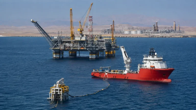 Mısır’ın Akdeniz kıyısı açıklarında üretim yapan doğal gaz platformu ve deniz altı boru hattı tesisleri