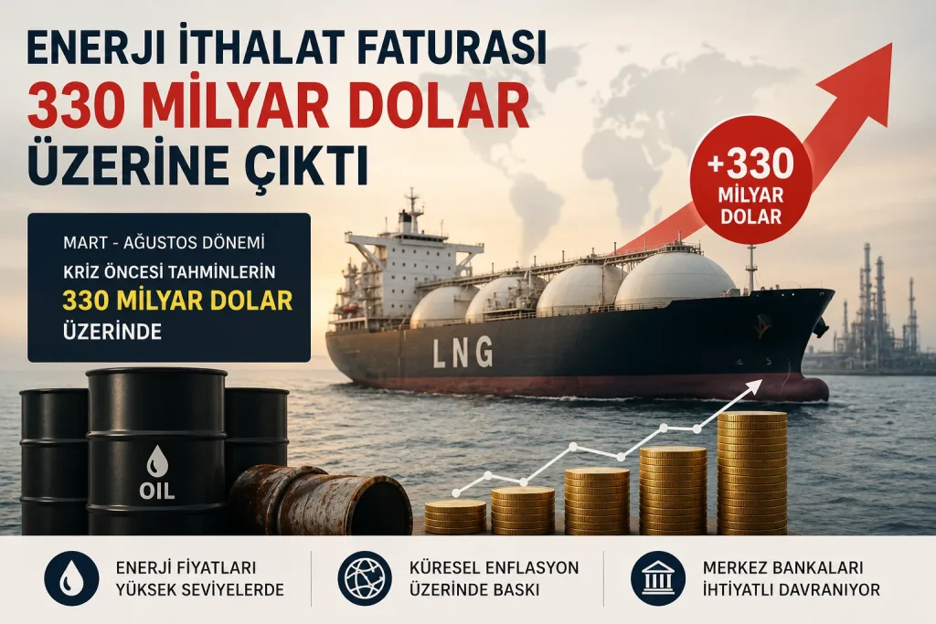 LNG tankeri, petrol varilleri ve yükselen enerji ithalat maliyetlerini gösteren temsili görsel