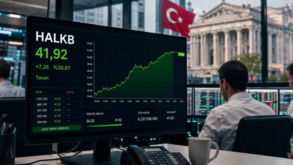 Halkbank hissesinin 27 Ağustos 2026 seansındaki 41,92 TL tavan fiyatını, emir defterini ve aracı kurum dağılımını gös…
