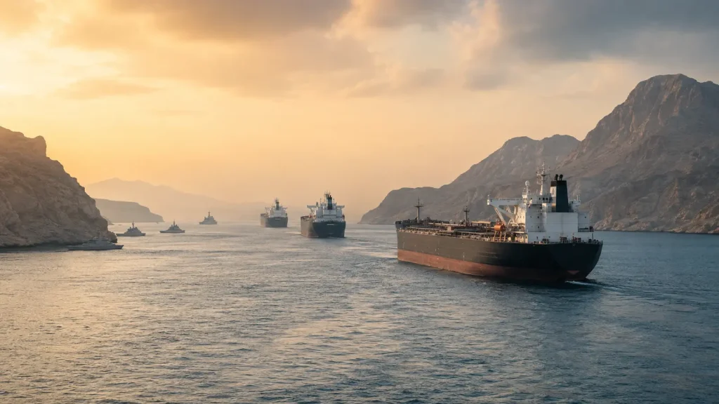 Hürmüz Boğazı'nda dar deniz geçidinden ilerleyen petrol tankerleri