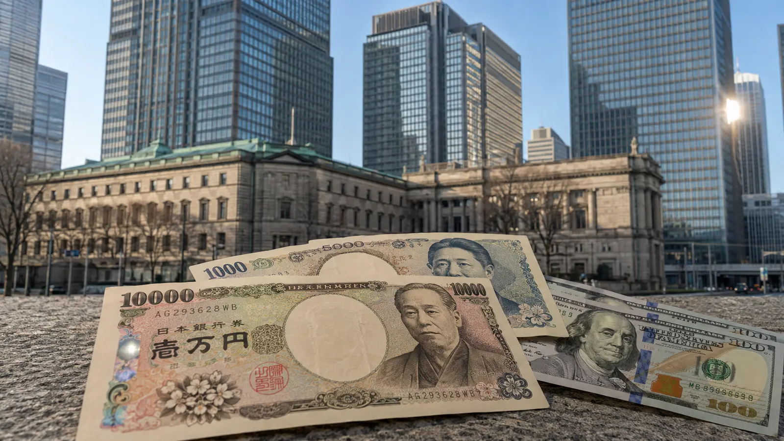 Tokyo finans merkezinde Japon yeni ve ABD doları banknotlarının yer aldığı döviz piyasası görüntüsü