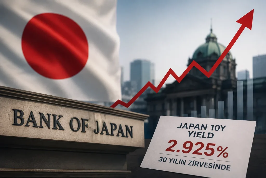 Japonya ekonomisi ve yükselen tahvil faizlerini temsil eden görsel