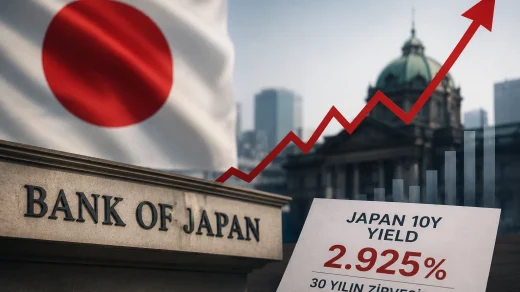 Japonya ekonomisi ve yükselen tahvil faizlerini temsil eden görsel