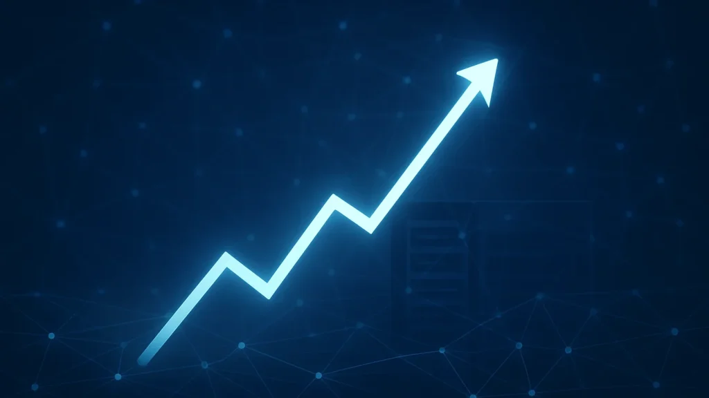 Yapay zekâ veri ağı ve yükselen piyasa grafiğini gösteren özgün finans illüstrasyonu