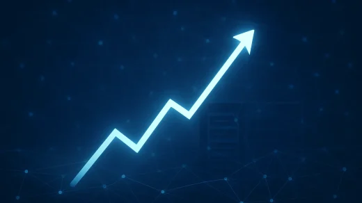Yapay zekâ veri ağı ve yükselen piyasa grafiğini gösteren özgün finans illüstrasyonu
