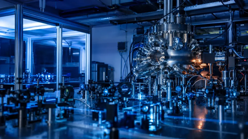 Lazerlerle kontrol edilen nötr atom kuantum bilgisayarının yer aldığı yüksek teknolojili laboratuvar